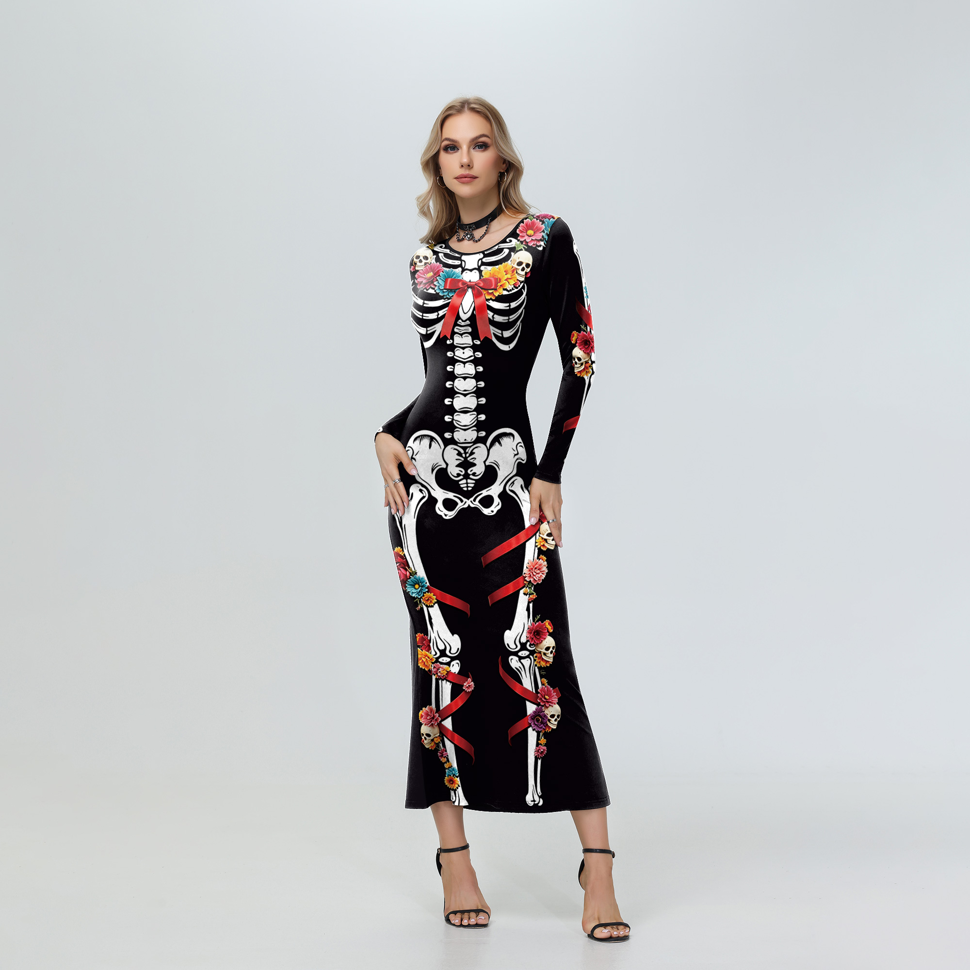 Women'S Red Formal Wear - Gaun Midi Wanita Motif Bunga dan