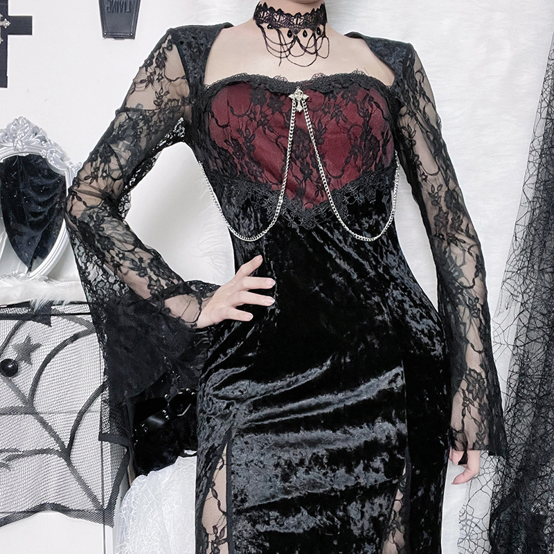 Gaun Malam Elegan Bergaya Goth - Midi Dress ulasan dan harga