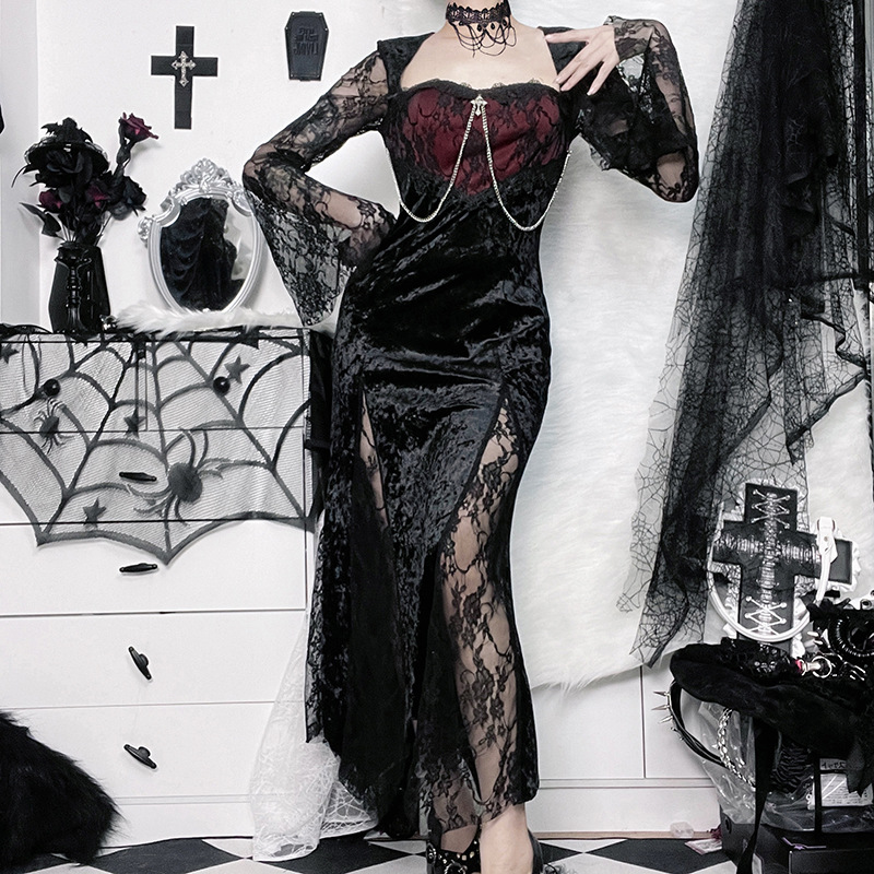 Gaun Malam Elegan Bergaya Goth - Midi Dress ulasan dan harga