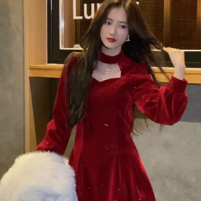 Gaun beludru berkilau halus un - Women'S Red Formal Wear ulasan dan harga
